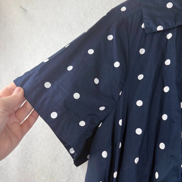 Old Navy Women's Shirt Dress Midi Polka Dot Cut Out Sides Button Front Navy 3X - Picture 7 of 14